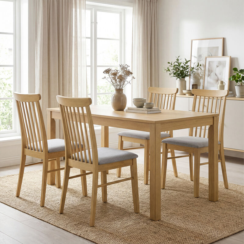 Set of 4 Fabric Kitchen Dining Chairs with Armless Rubber Wood Frame image number 6