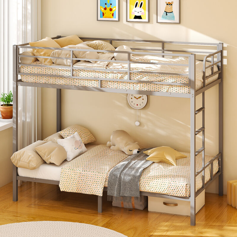 Square Tube Bunk Bed with High Guardrails & Side Ladder &ndash; Strong Iron Frame image number 1