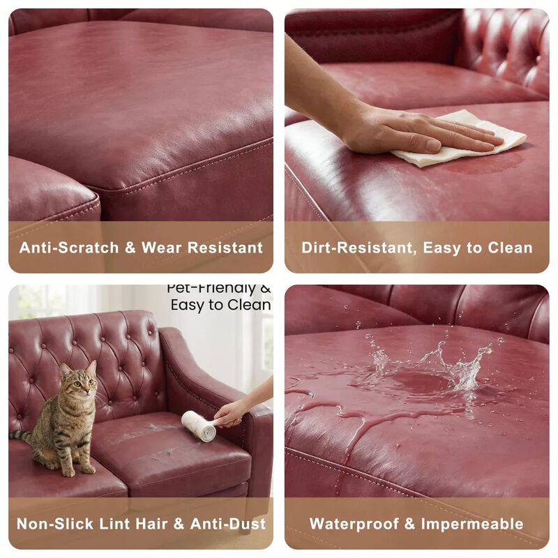 Vipbear 78.7" Chesterfield Faux Leather Sofa, 3 Seater Brown PU Couch Nailhead Trim for Living Room image number 5
