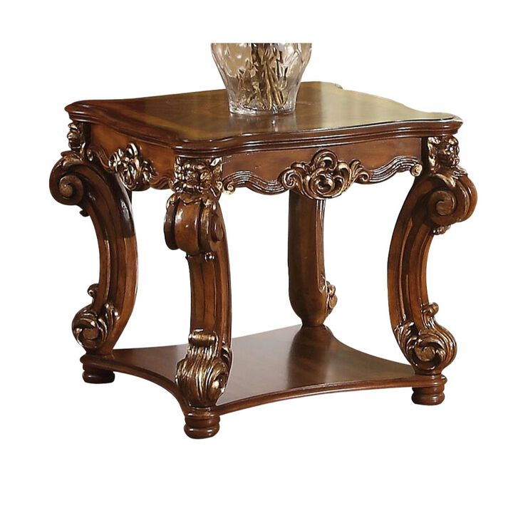 Plethoria Home Cherry End Table with Bottom Shelf