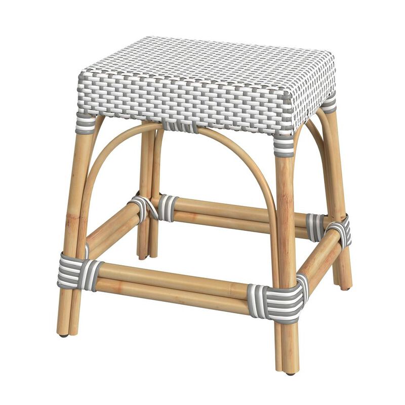 Butler Specialty Robias Rattan Rectangular 18 Dining Stool, Gray and White Dot