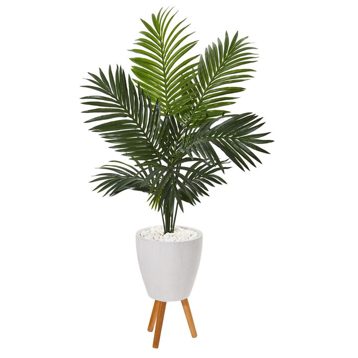 Nearly Natural 61-in Paradise Palm Tree in White Planter with Stand