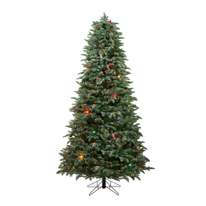 7.5' Pre-Lit Slim Flocked Dunton Spruce Artificial Christmas Tree - Multi-Color Lights