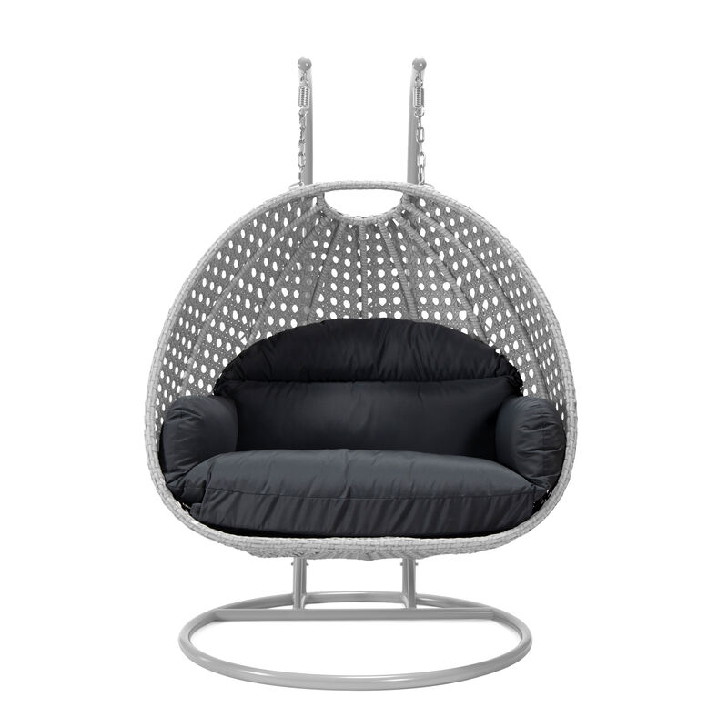 LeisureMod Mendoza Moder Wicker Hanging 2 person Egg Swing Chair Removable Cushion