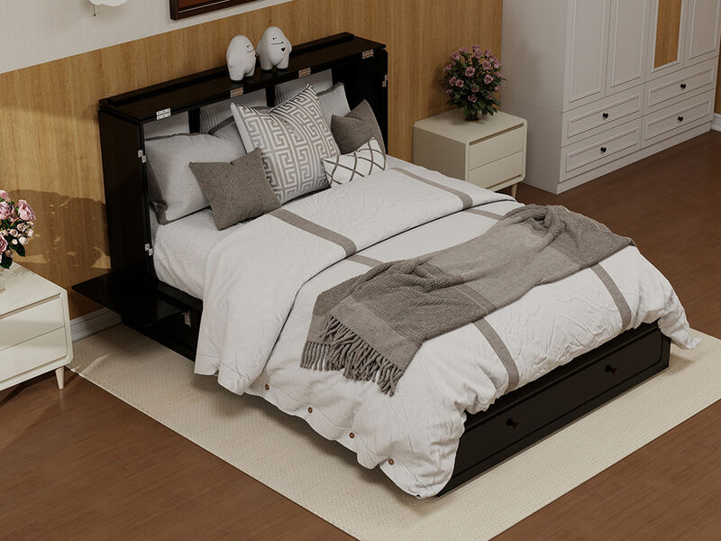 Livelylodge Wood Cabinet Murphy Bed Storage Space Drawer for Guest Room Black