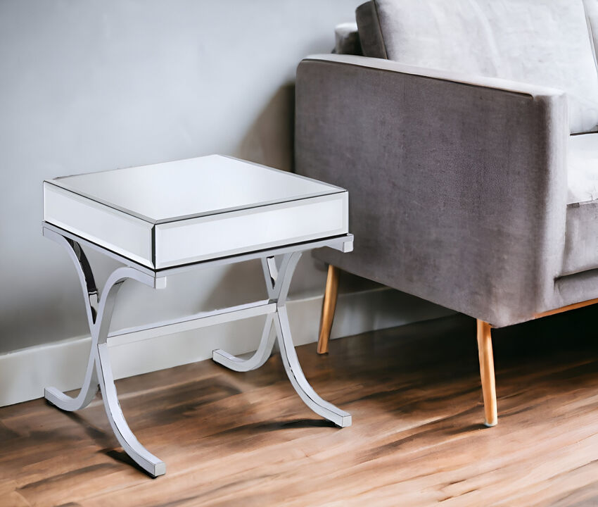 Modern Glass and Mirror End Table &ndash; Sleek Square Accent for Contemporary Decor