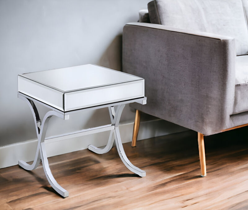 Modern Glass and Mirror End Table &ndash; Sleek Square Accent for Contemporary Decor