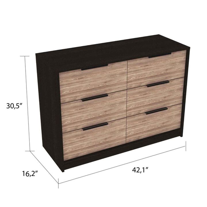 Longhill 6-Drawer Rectangle Dresser Black Wengue and Pine