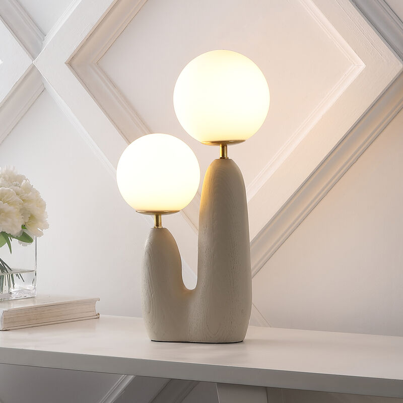 Oda 17.75" 2-Light Modern Bohemian Resin/Iron/Frosted Glass Danish Cactus LED Table Lamp