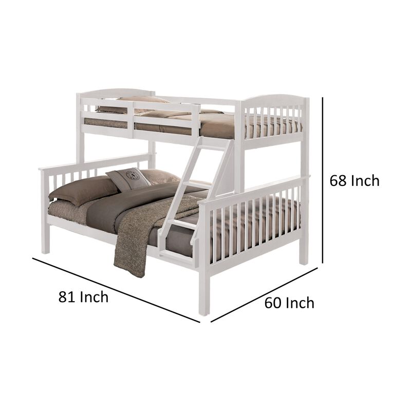 Bruke Twin/Full Size Bunk Bed with Ladder, Slatted White Solid Hardwood