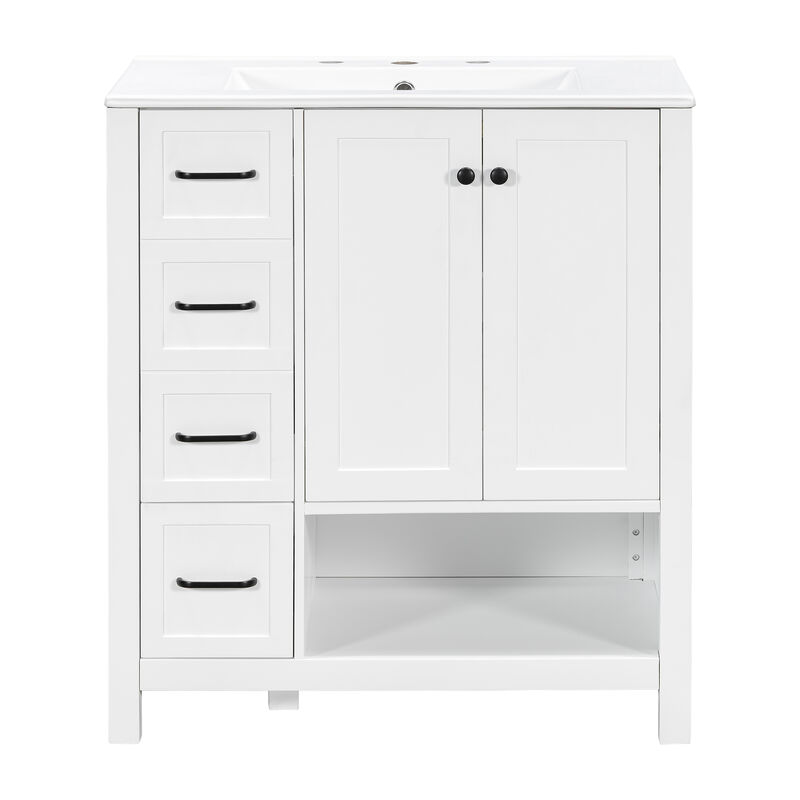 Merax Bathroom Storage Cabinet with Ceramic Basin, 2 Drawers & Door Cabinet image number 0