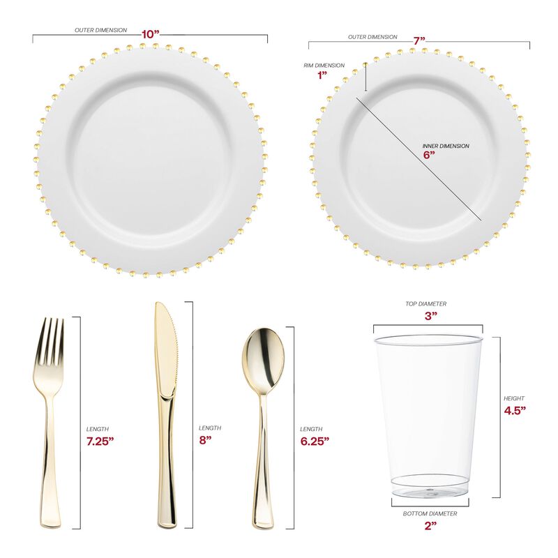 White with Gold Pearl String Round Plastic Wedding Value Set (120 Sets) image number 2