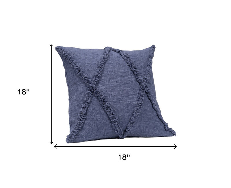 HomeRoots Set of Two Blue Diamond Cotton Throw Pillow With Fringe image number 5