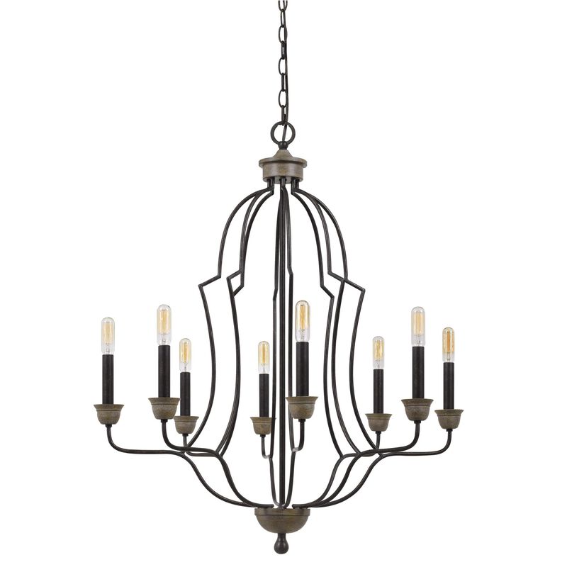 Watt Metal Chandelier with Tubular Frame, Textured Bronze-Benzara image number 0