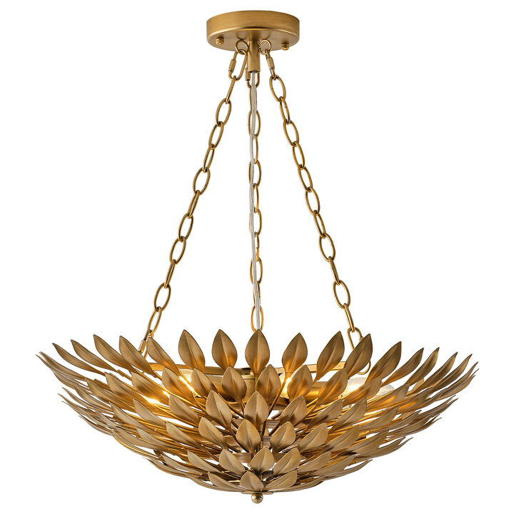 22" 6-Light Gold Modern Leaf Chandelier for Bedroom, Living Room, Entryway