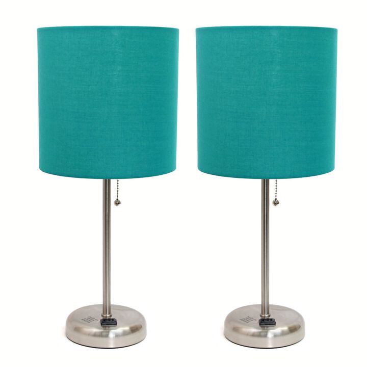 LimeLights Stick Lamp with Charging Outlet and Fabric Shade - 2 Pack Set