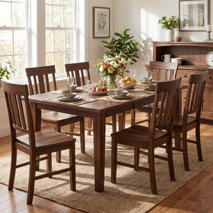 Set of 4 Dining Room Chairs with Rubber Wood Frame and Slat Backrest