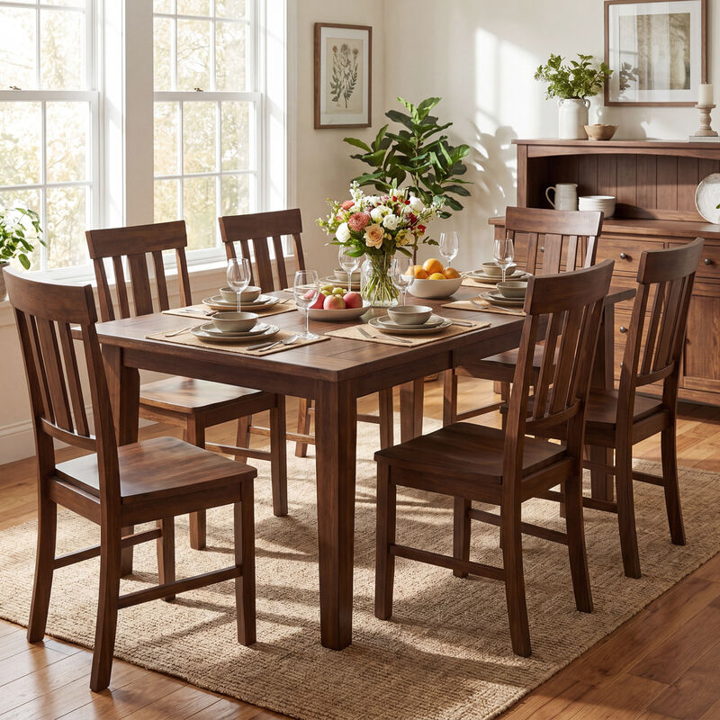 Set of 4 Dining Room Chairs with Rubber Wood Frame and Slat Backrest image number 1