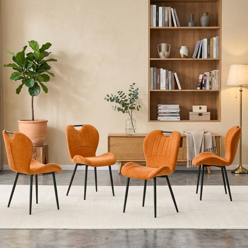 Whisen Set of 4 Upholstered Dining Chairs with Metal Handle, Fabric & Metal Frame, Ergonomic Accent Chairs for Dining Room, Living Room, Office image number 1