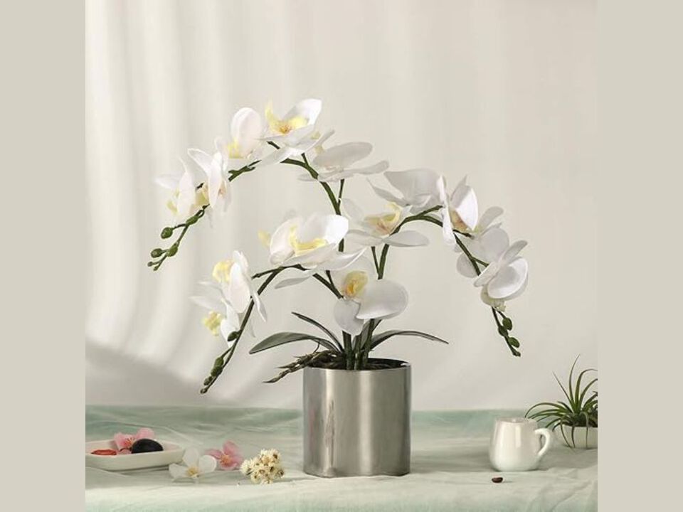 Silver Artificial Orchid Flowers Real Touch Vase Filler Potted