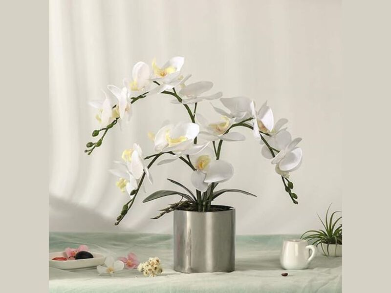 Silver Artificial Orchid Flowers Real Touch Vase Filler Potted image number 1