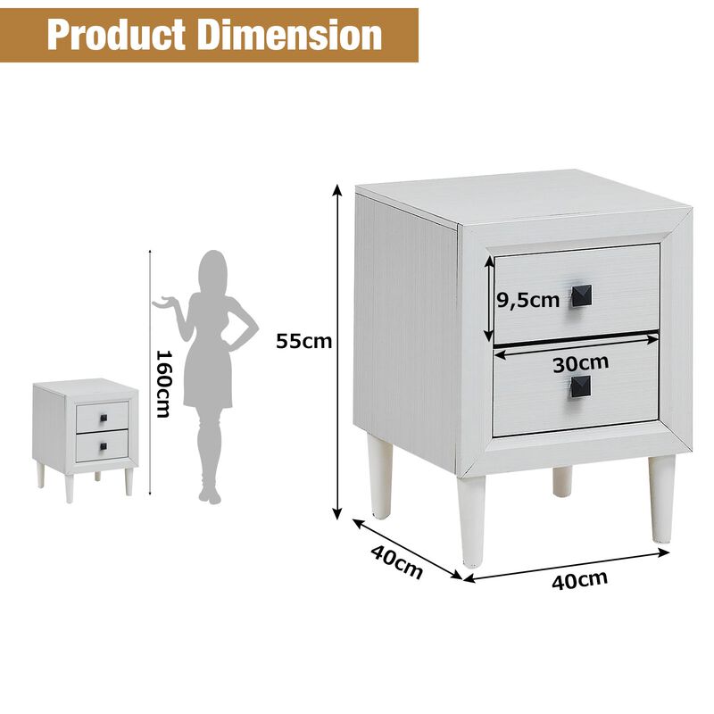 Multipurpose Retro Bedside Nightstand with 2 Drawers