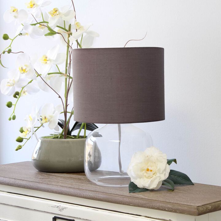 Simple Designs Glass Table Lamp with Fabric Shade, Clear with Gray Shade