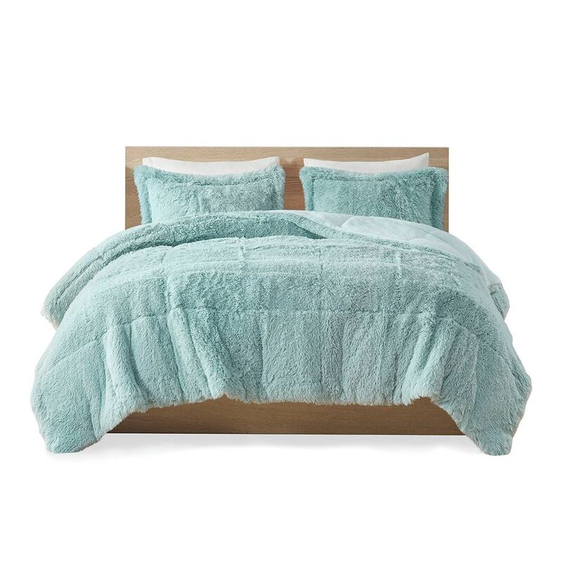 Hivvago Full/Queen Soft Sherpa Faux Fur 3 Piece Comforter Set in Light