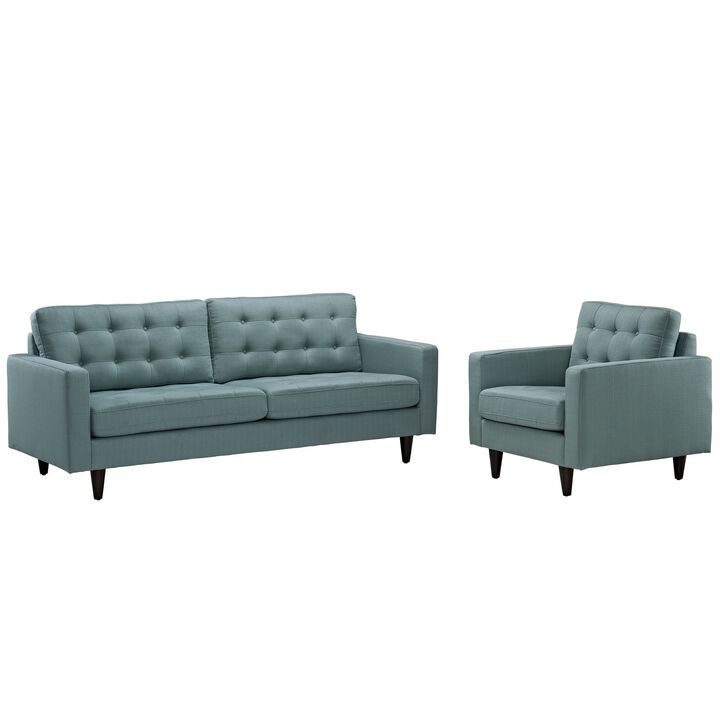 Modway Empress Mid-Century Modern Upholstered Fabric Sofa and Armchair Set in Laguna