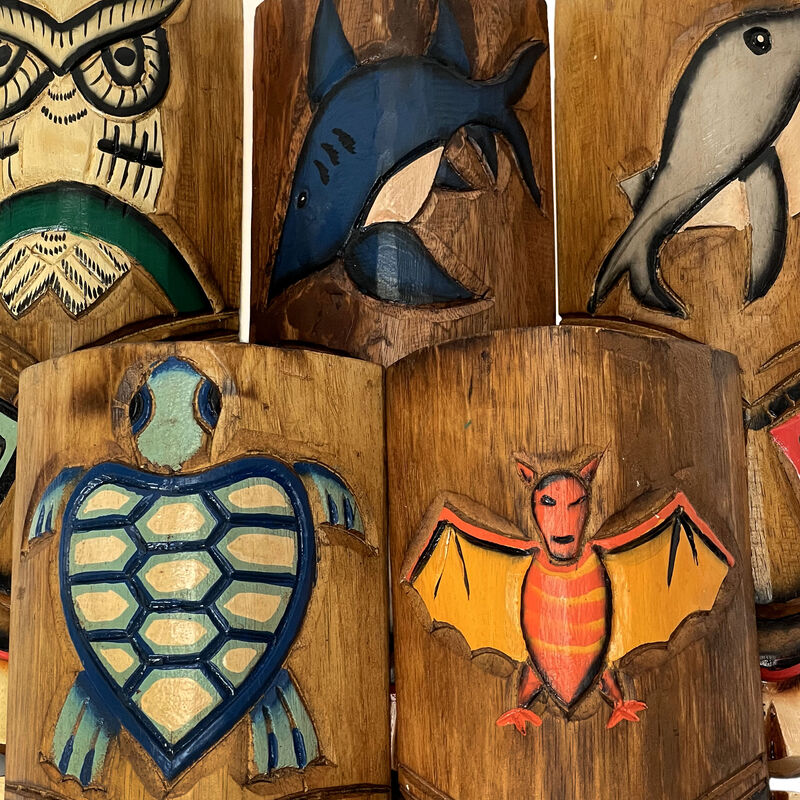 Set of 5 Double Tiki Mask Animal Totem Hand Carved Wall Decor Sculpture 40 Inch image number 4