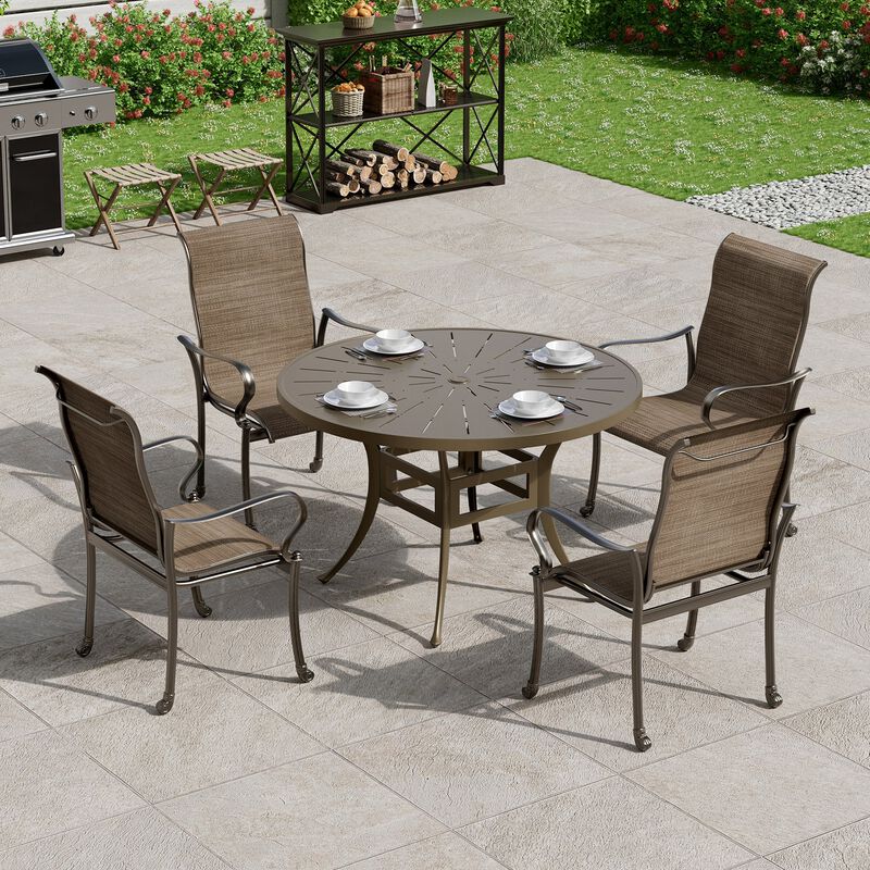 Mondawe Outdoor Cast Aluminum Dining Chair with Textilene Seat and High Back (Set of 4)