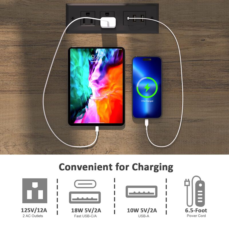 REDAYFUR End Table with Charging Station, Fast Charge, End Table with Drawer, Big Storage Side Table for Living Room/Bedroom, Wh