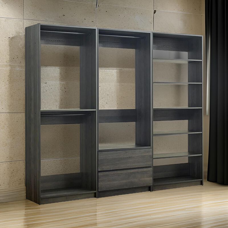 Dee Modular Closet System, 5 Floating Shelves, 2 Drawers, Black Wood - Benzara