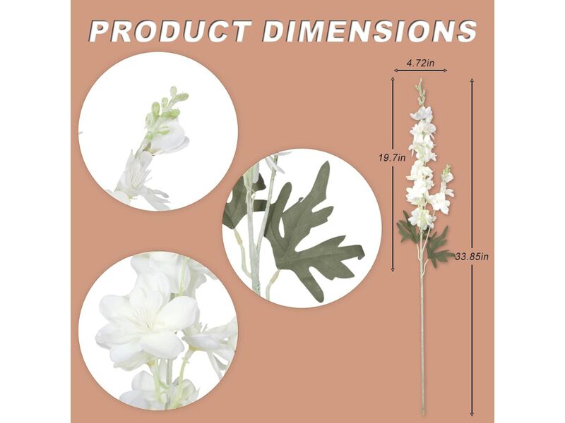10 Piece White Artificial Delphinium Flower Stems Long Stem Vase Filler image number 2