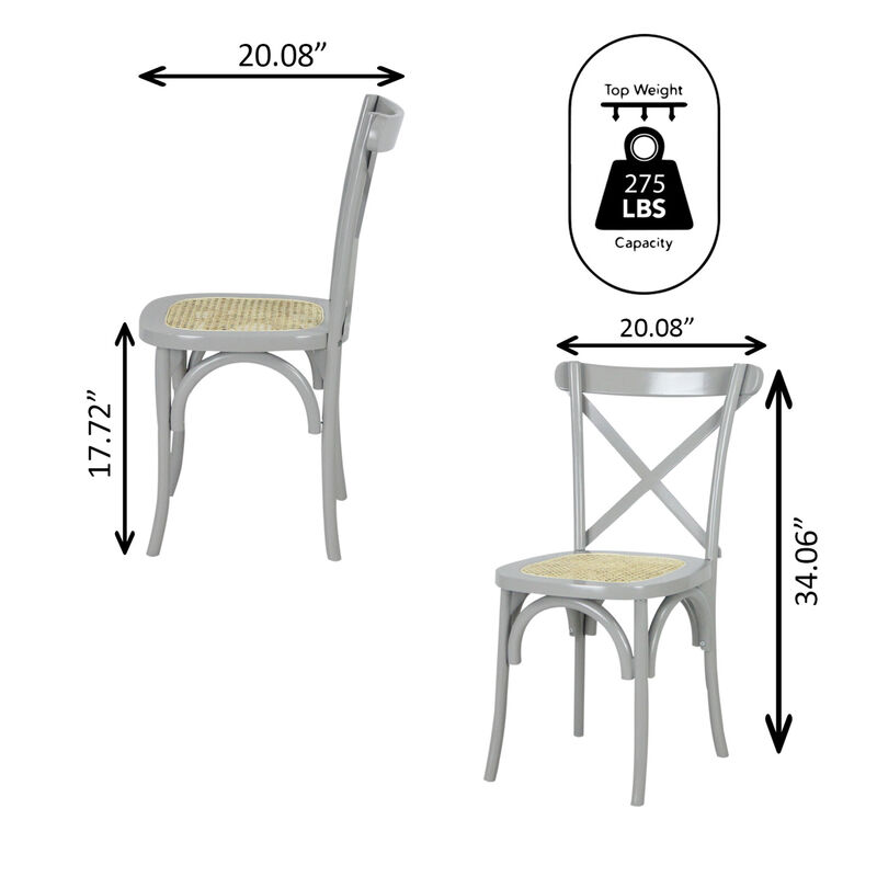 Cassis Classic Traditional X-Back Wood Rattan Dining Chair (Set of 2)