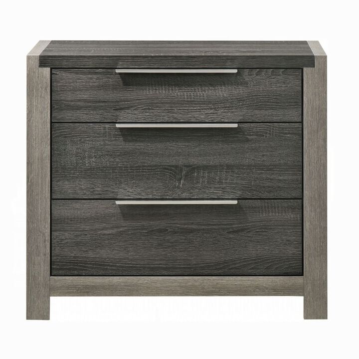 Joho Nightstand, 30 Inch, 5 Storage Drawers w Metal Handles, Gray Wood