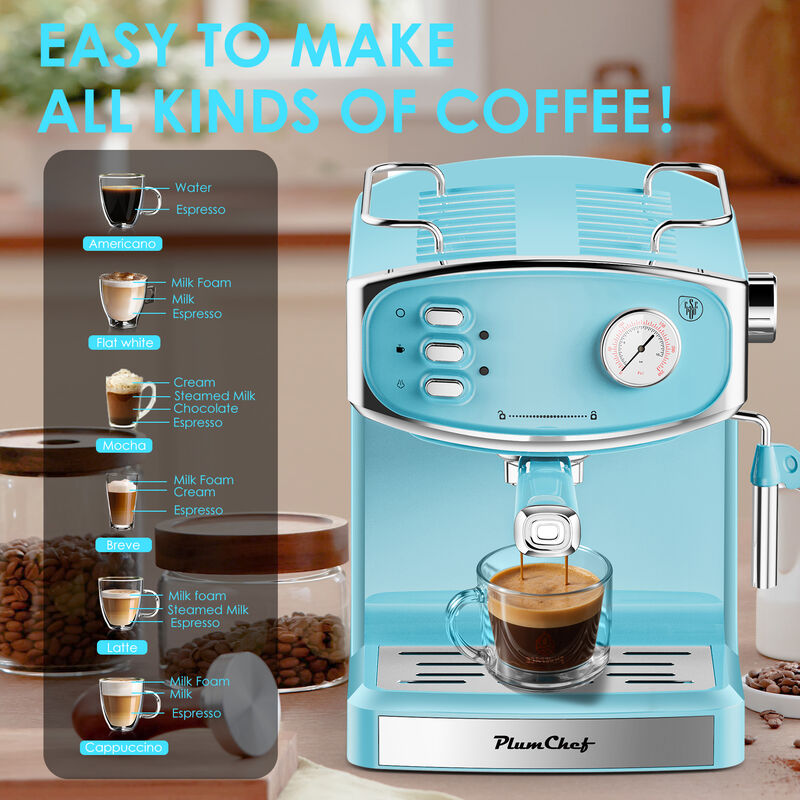 20 Bar Espresso Machine, Espresso Maker with Milk Frother Steam Wand, Pressure Gauge & 54oz Large Water Tank image number 6