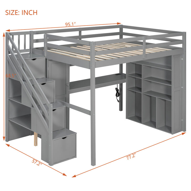 Whisen Full Loft Bed with Wardrobe Desk Shelves, Solid Wood Space-Saving for Bedroom Kids image number 9