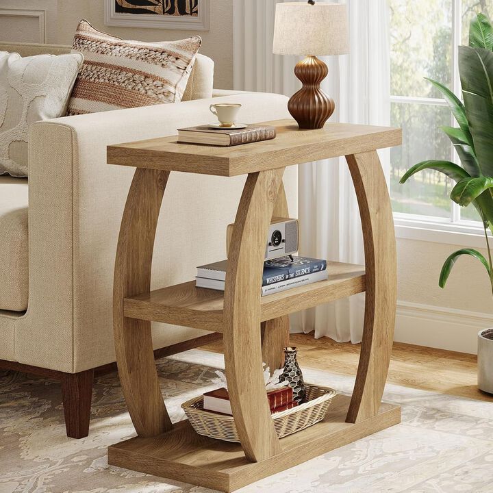 Farmhouse 3-Tier Side Table with Geometric Frame, End Table