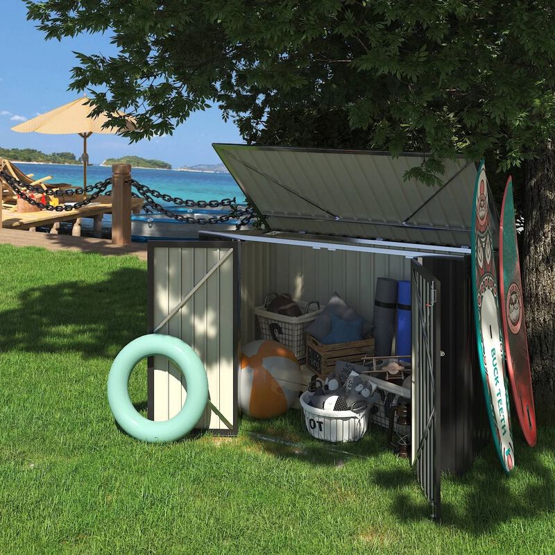 Outdoor Galvanized Steel Garbage Trash Can Storage Shed for Yard Organization