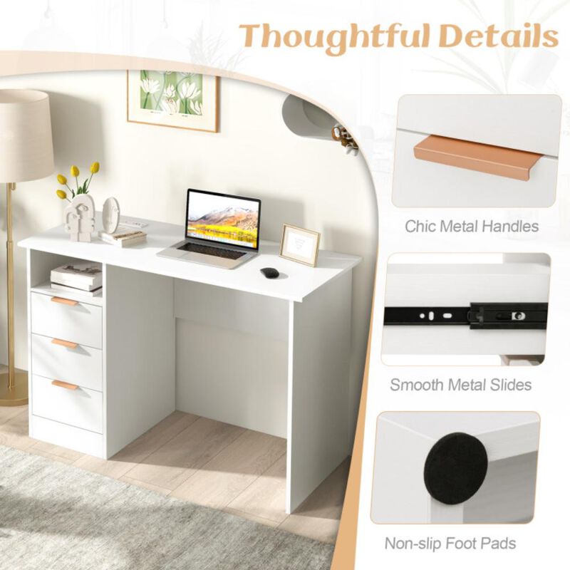 Hivvago Home Office Desk with Power Outlet 3 Storage Drawers and Open Compartment