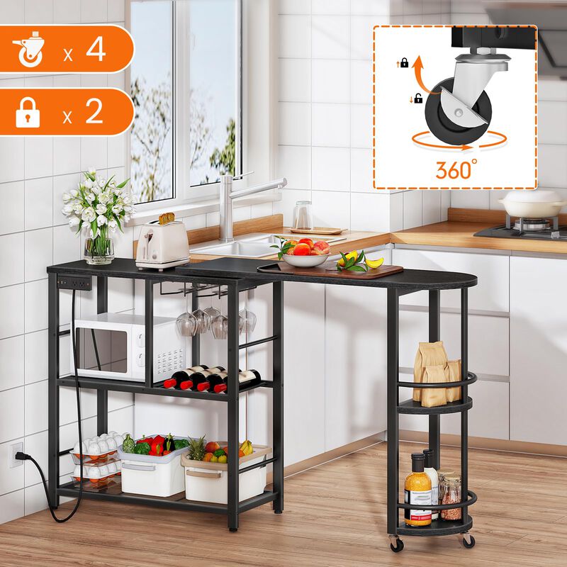 L-Shaped Bar Table with Charging Station and Multi-Tier Corner Storage-Black image number 5