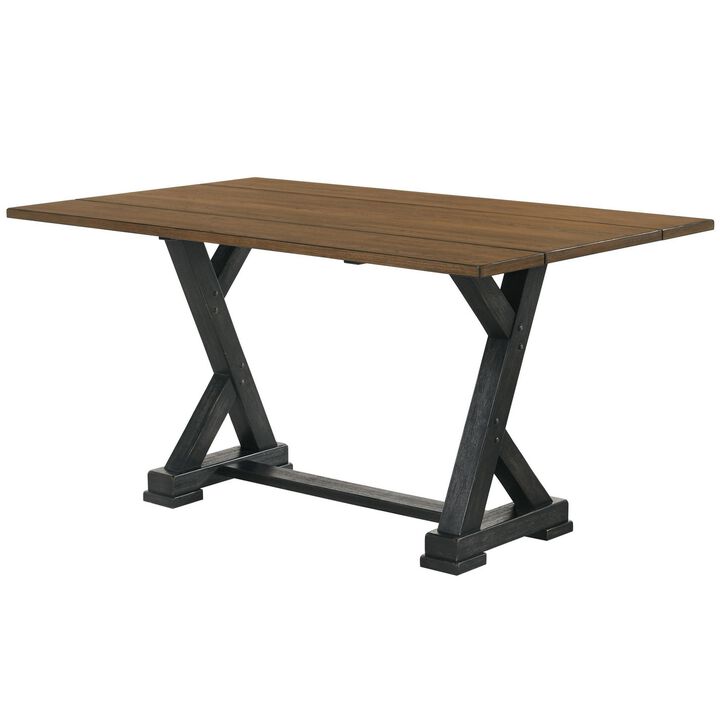 Baez 18-36 Inch Extendable Dining Table, Plank Top, Y Shaped Base, Brown - Benzara