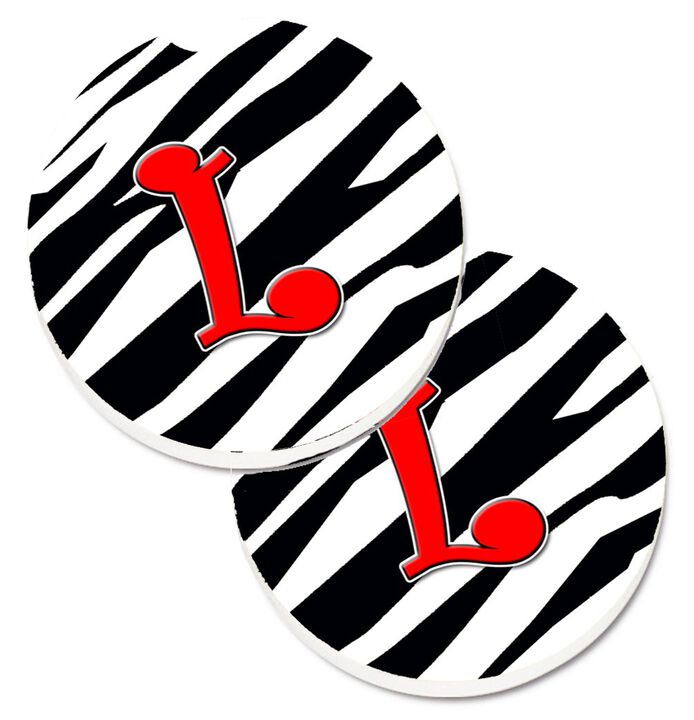 Caroline's Treasures Monogram Initial L Zebra Red Set of 2 Cup Holder Car Coasters CJ1024-LCARC, 2.56, Multicolor
