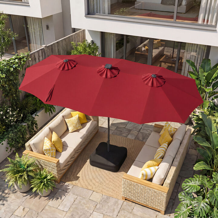 Outdoor 13 FT Double Sided Umbrella with 108 LED Lights and Stable Base for Backyard Use