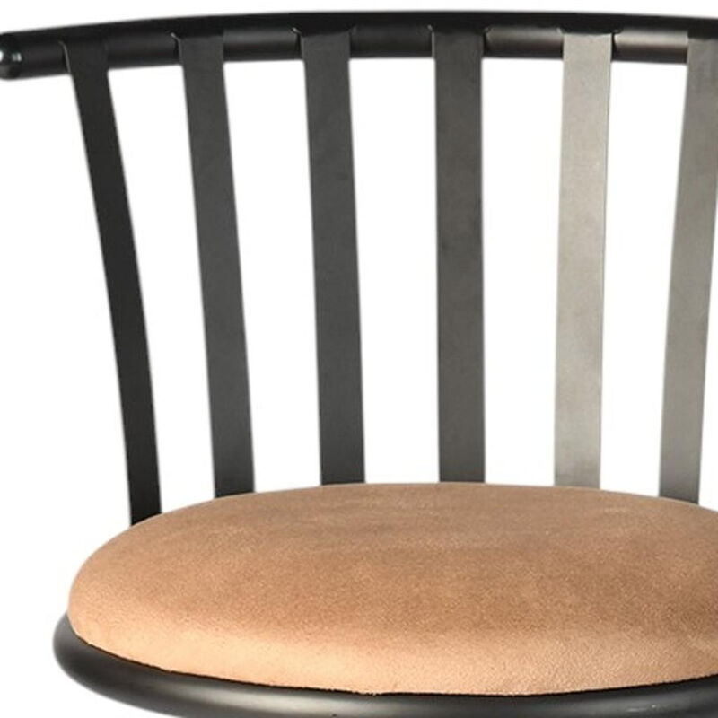 HomeRoots Set of Three Khaki and Black Suede Faux Leather and Iron Low Back Adjustable Height Swivel Bar Chairs