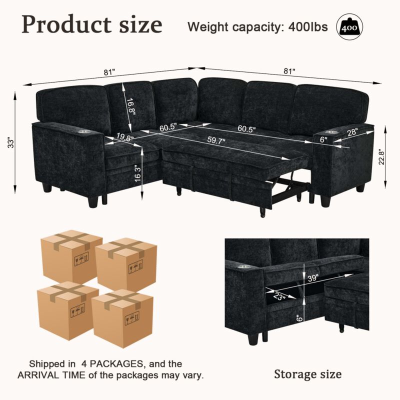Timlod L-Shaped Pull-Out Sectional Sleeper Sofa image number 9