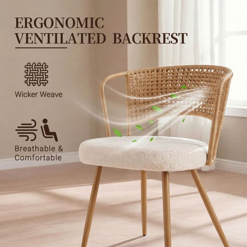 2 Pack Cane Back Dining Chairs PE Rattan Wingback Chair with Metal Legs Upholstered Cushion Kitchen Dining Chair Set image number 5