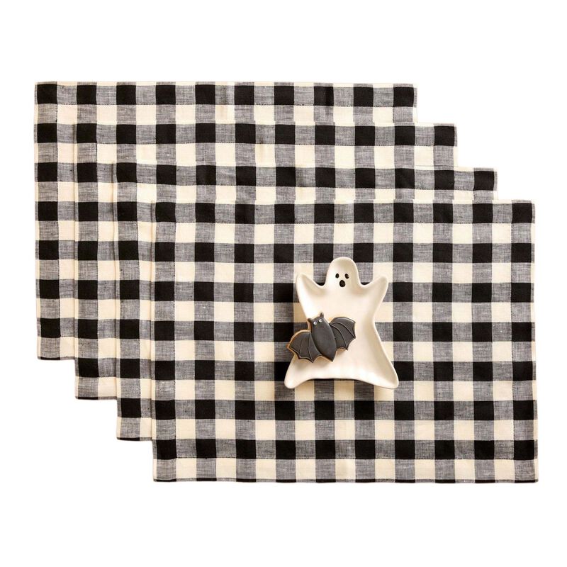 Solino Home Morgan Check 100% Linen Placemats &ndash; Set of 4, 14 x 19 in, Machine Washable, Holiday and Everyday Dining