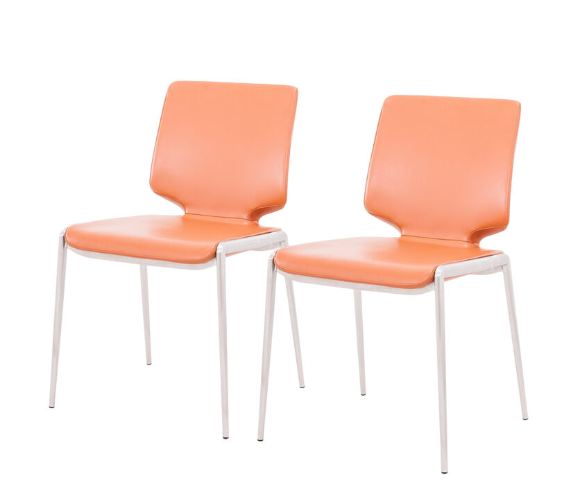 HomeRoots Set of Two Terra Cotta And Silver Upholstered Faux Leather Dining Side Chairs